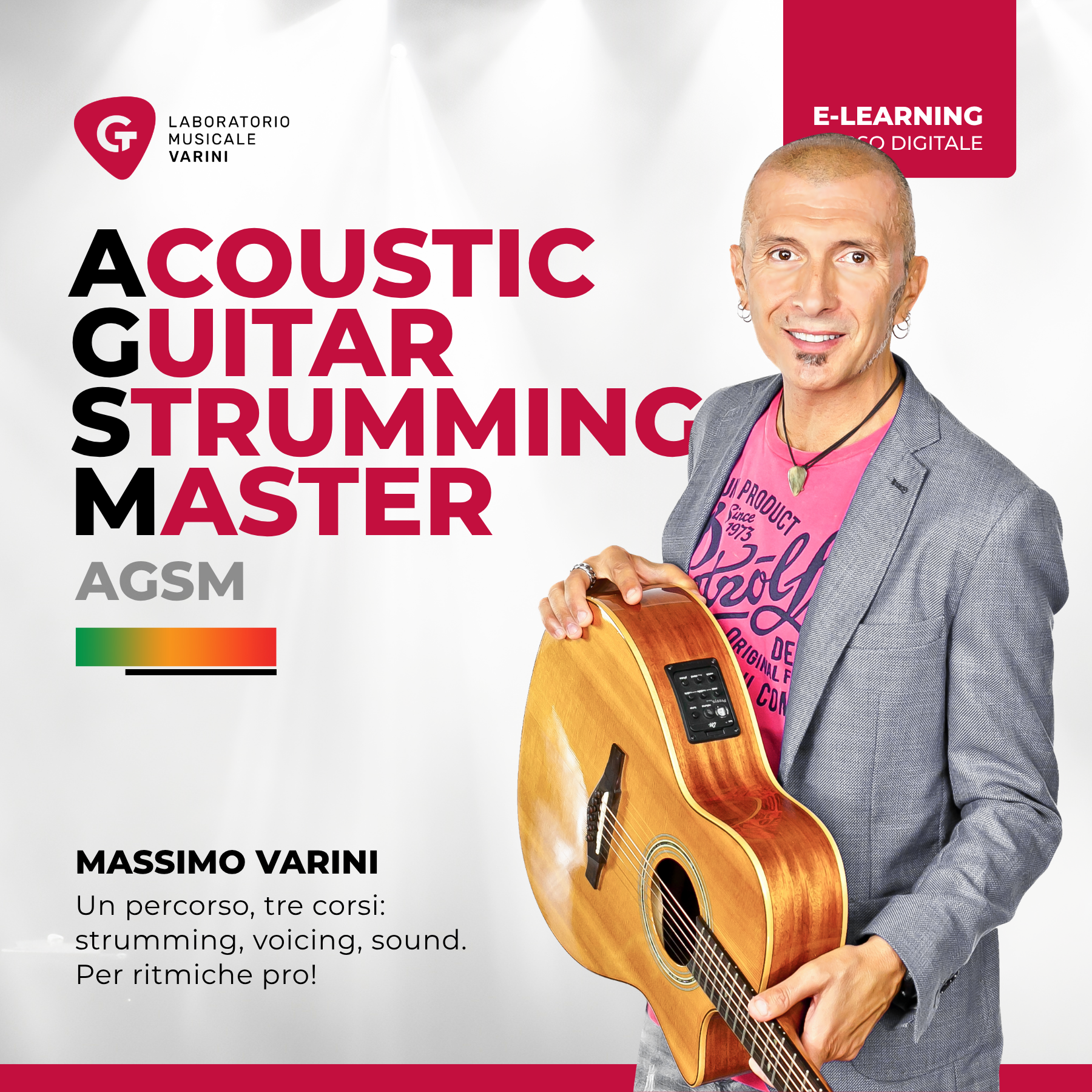 Copertina corso AGSM - Acoustic Guitar Strumming Master: Massimo Varini insegna le tecniche di strumming per chitarra acustica