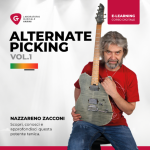 Copertina corso Alternate Picking Vol.1 - G.T.E.: Nazzareno Zacconi con chitarra elettrica insegna la tecnica alternate picking