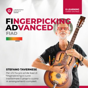 Copertina corso FIAD - Fingerpicking Advanced: Stefano Tavernese con chitarra resonator insegna fingerpicking avanzato