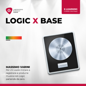 Copertina corso Logic X Base: icona del software Logic Pro, corso per imparare a produrre musica con Logic