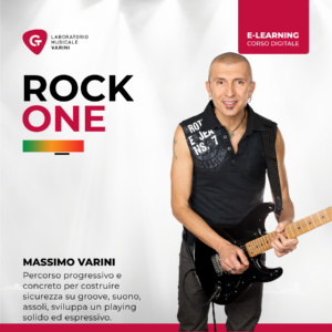 Copertina corso Rock One: Massimo Varini con chitarra elettrica insegna le basi del rock