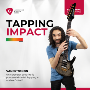Copertina corso Tapping Impact: Vanny Tonon con chitarra elettrica insegna le tecniche di tapping