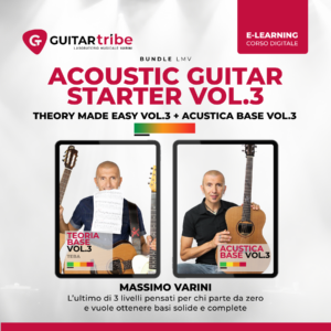 Copertina corso Acoustic Guitar Starter Vol.3: bundle per chitarra acustica livello avanzato, tenuto da Massimo Varini