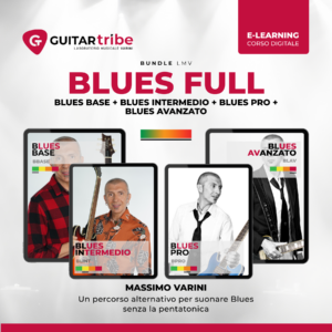 Copertina bundle Blues Full: raccolta completa con Blues Base, Intermedio, Pro e Avanzato, tenuti da Massimo Varini