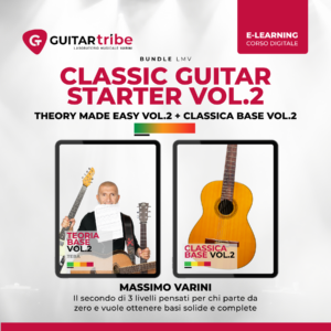 Copertina corso Classic Guitar Starter Vol.2: bundle per chitarra classica livello intermedio, tenuto da Massimo Varini