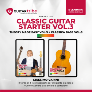 Copertina corso Classic Guitar Starter Vol.3: bundle per chitarra classica livello avanzato, tenuto da Massimo Varini