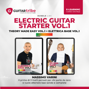 Copertina corso Electric Guitar Starter Vol.1: bundle con Theory Made Easy e Elettrica Base Vol.1, tenuto da Massimo Varini