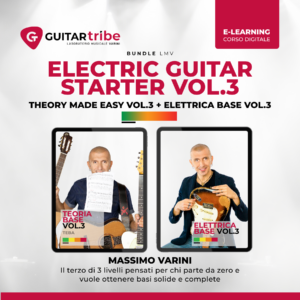 Copertina corso Electric Guitar Starter Vol.3: bundle per chitarra elettrica livello avanzato, tenuto da Massimo Varini