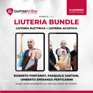 Copertina Liuteria Bundle: raccolta con Liuteria Elettrica e Acustica, tenuti da Roberto Fontanot, Pasquale Gaetani e Umberto Speranza Perticarini